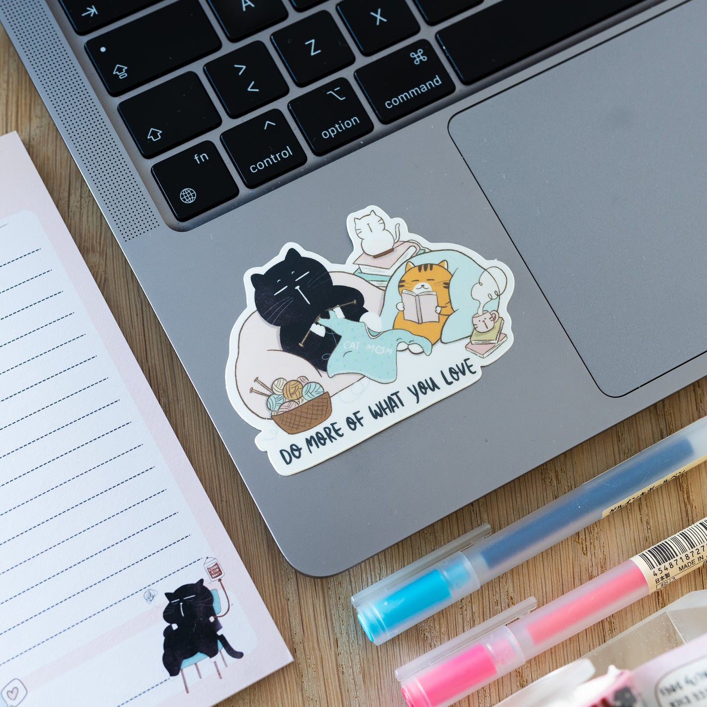 "Do more of what you love" Cozy Cats Knitting Reading Waterproof Sticker