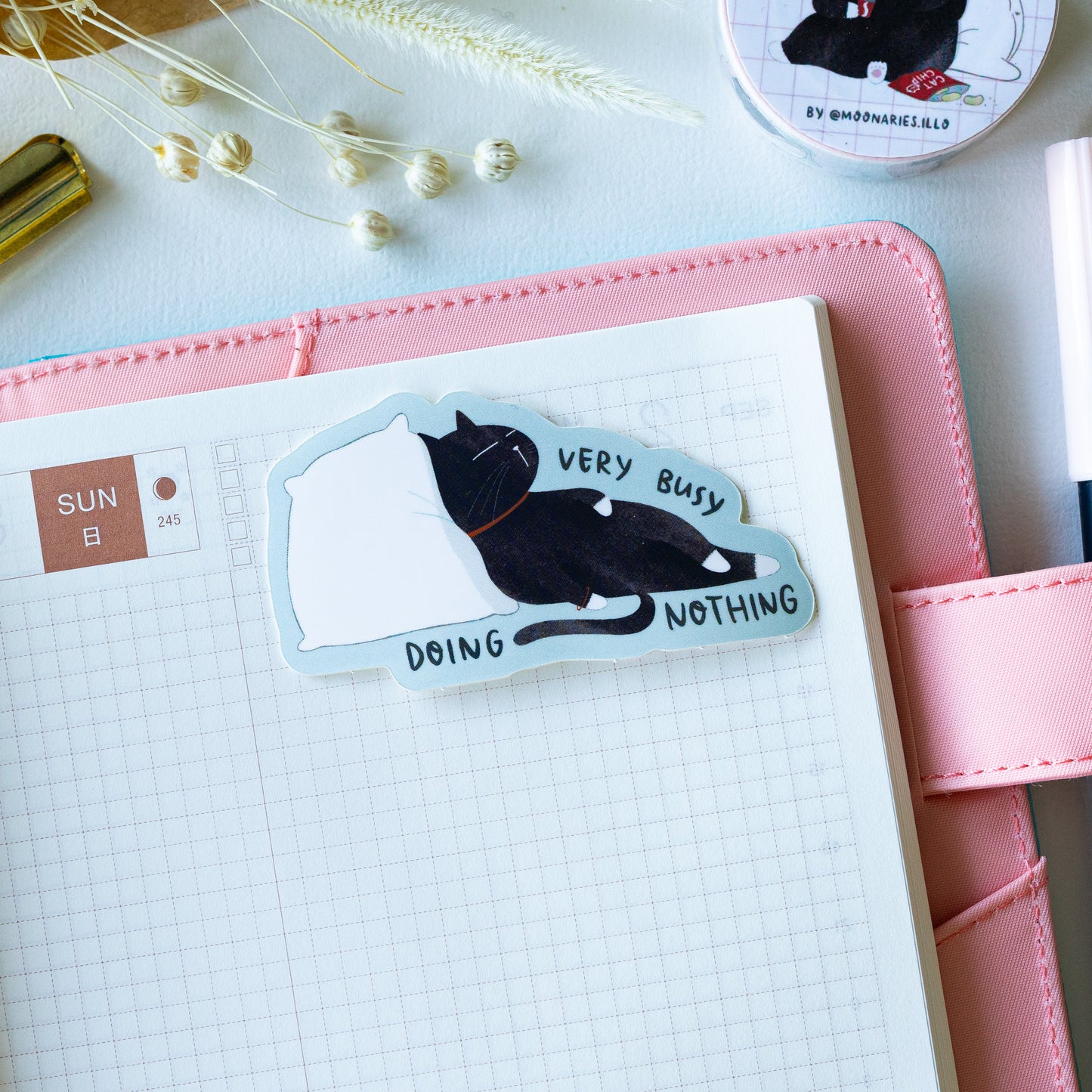 "Very busy doing nothing" Relatable Mocha cat sticker