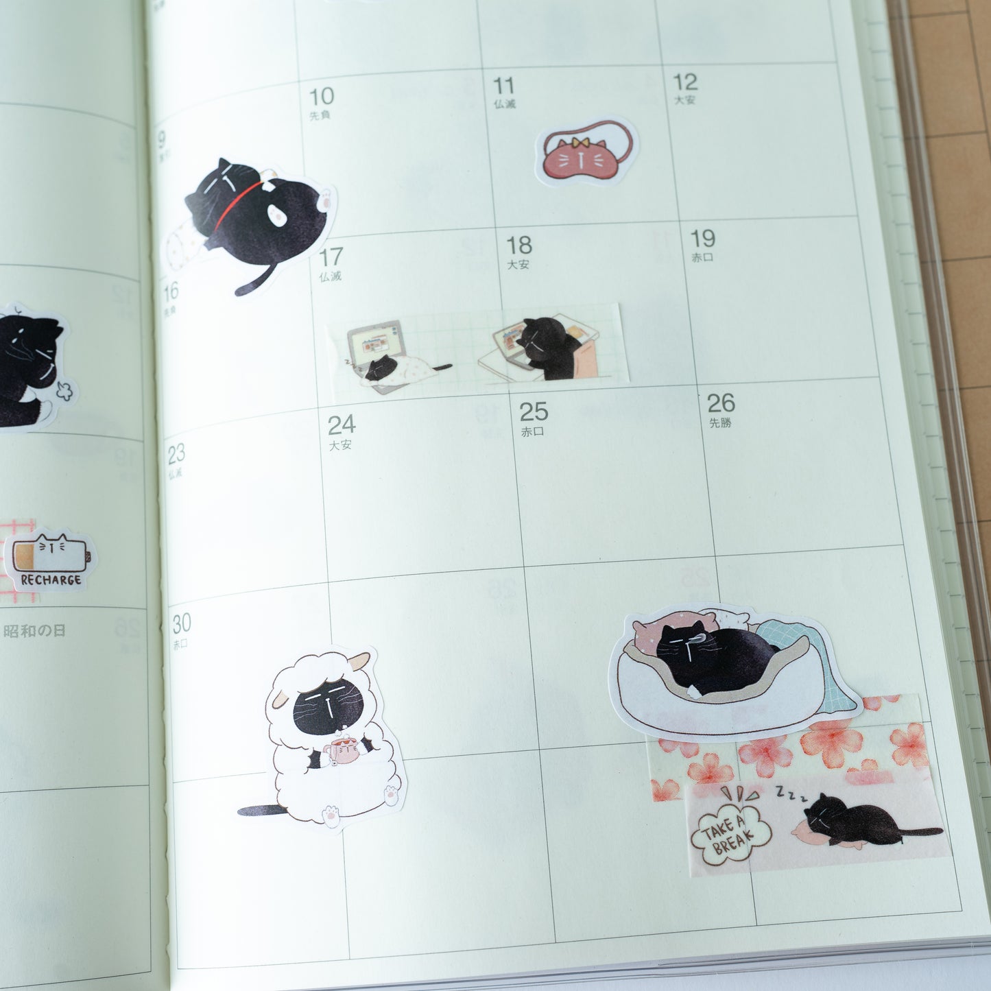 Paws and Recharge | Cozy Mocha Cat Planner Stickers