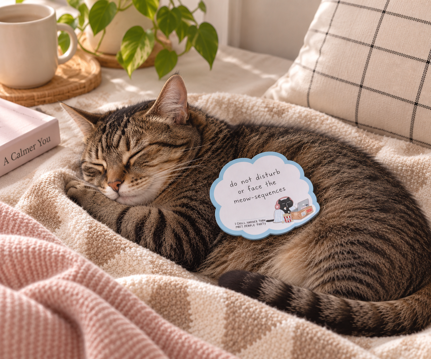Mocha Cat funny die cut sticky note, 35 pages