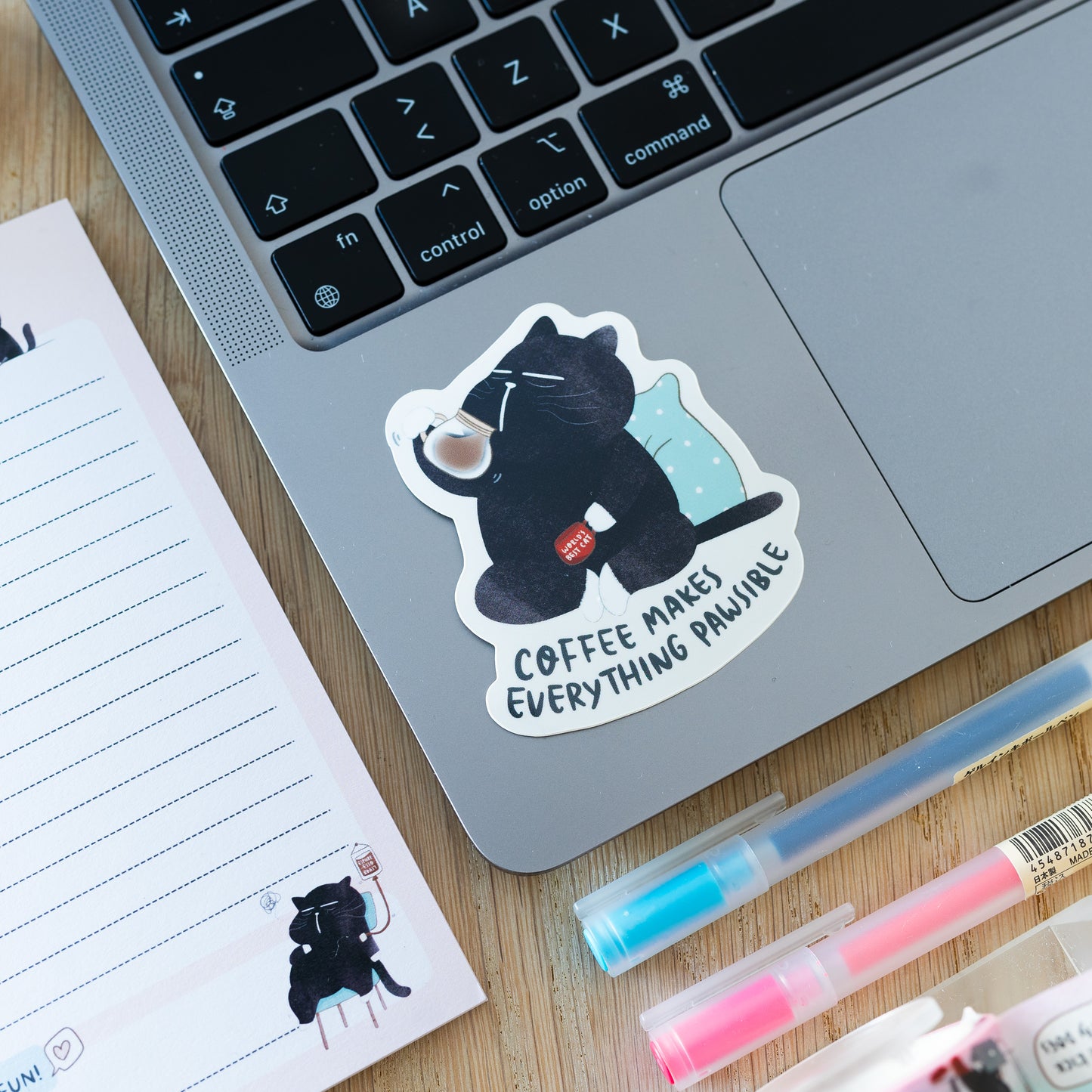 "Coffee makes everything pawsible" Funny Coffee Mocha Cat Waterproof Sticker