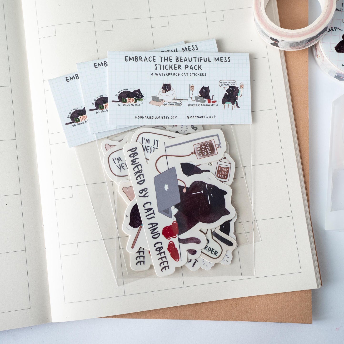 Funny Black Cat Stickers Pack | Coffee Lover Pack, Journaling