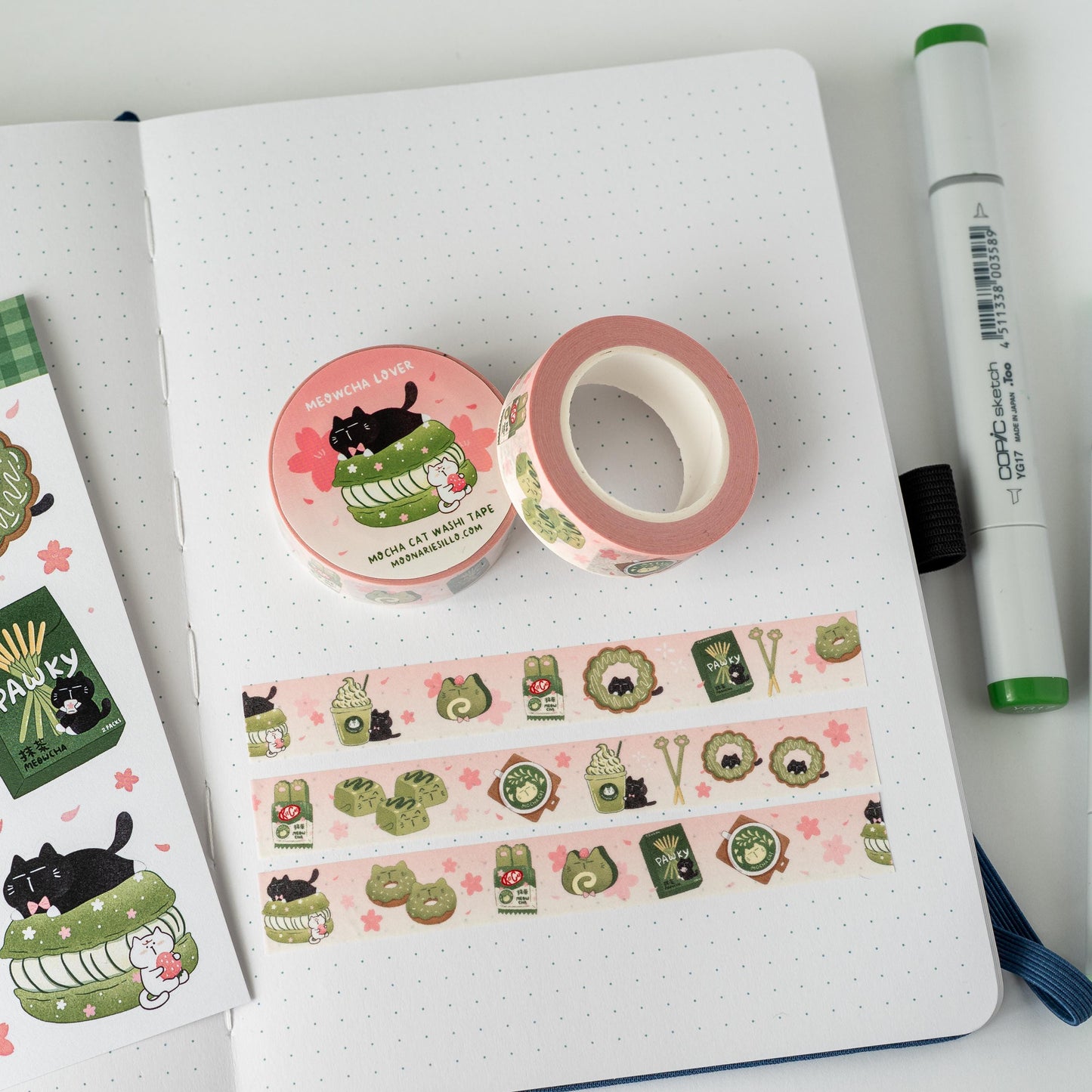 Matcha Cat Washi Tape, Meowcha Lover Journaling Tape