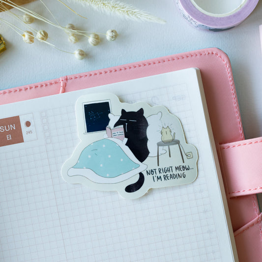 "Not right meow, I am reading" Cozy introvert Mocha cat vinyl sticker