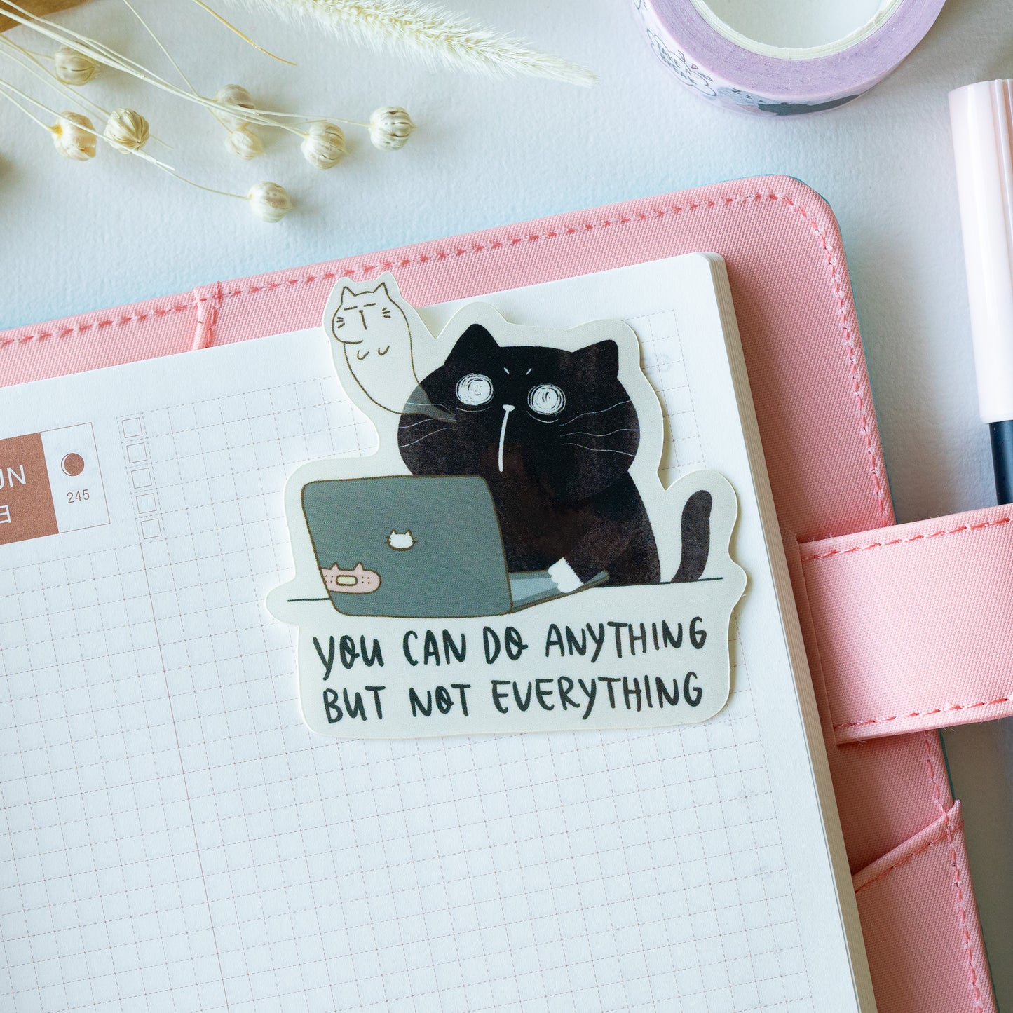 "You can do anything but not everything", Self-Care Cat Sticker, Mental health gift