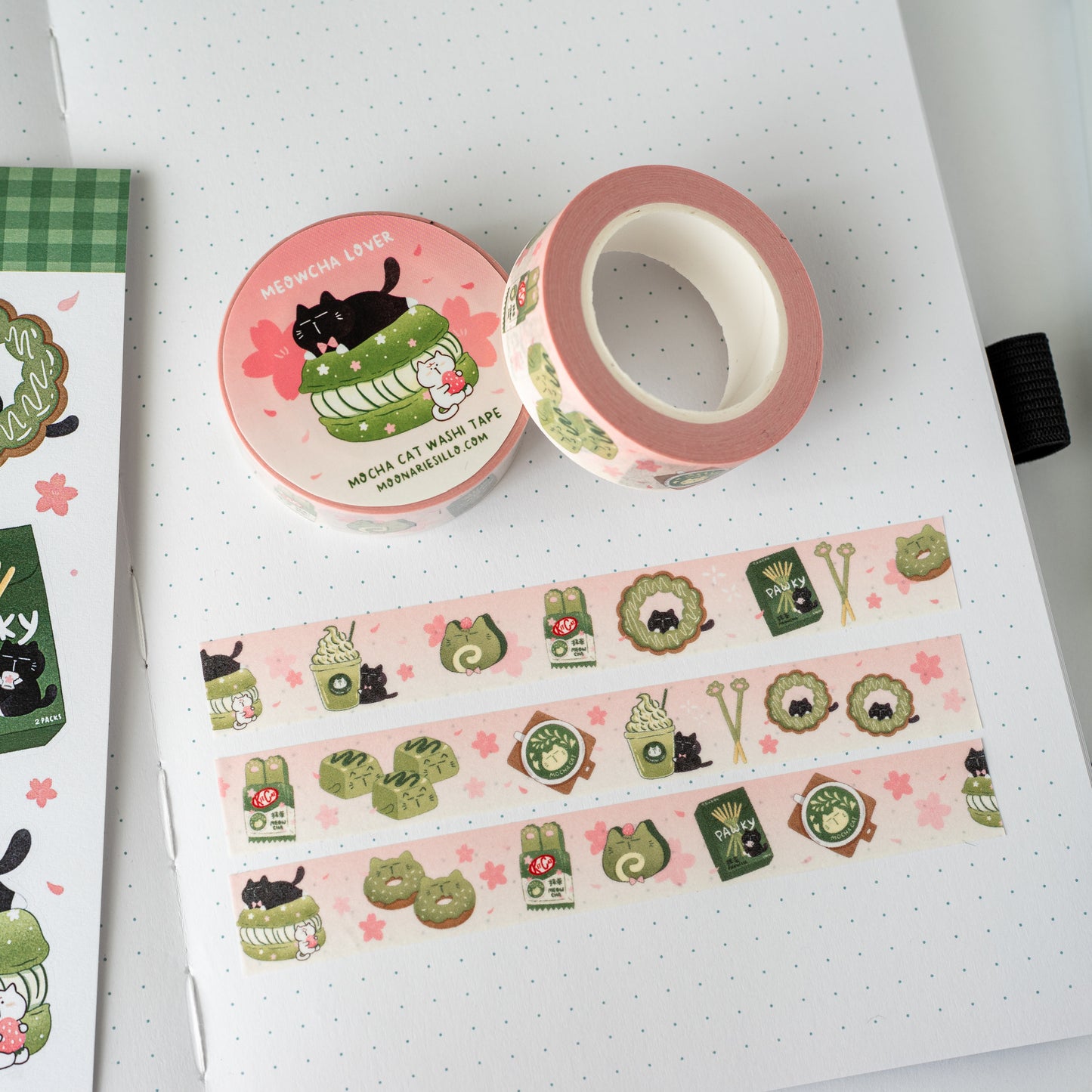 Matcha Cat Washi Tape, Meowcha Lover Journaling Tape
