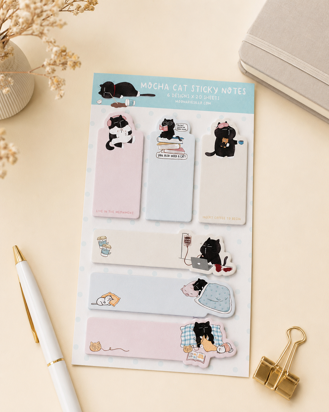 Cat Bookmark Sticky Notes Set, 6 Designs, Desk Accessory, Cat Gift 2