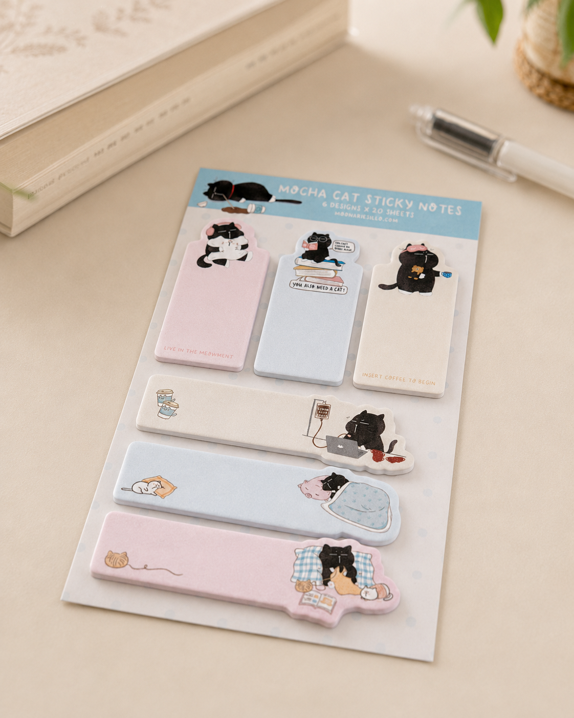 Cat Bookmark Sticky Notes Set, 6 Designs, Desk Accessory, Cat Gift 2