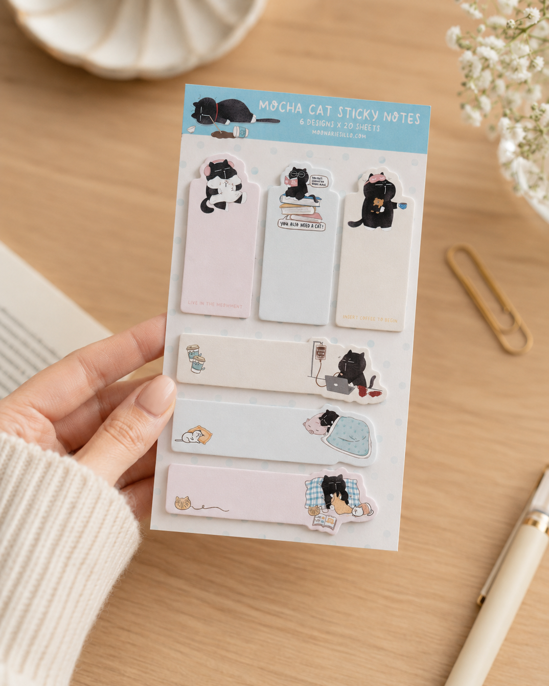 Cat Bookmark Sticky Notes Set, 6 Designs, Desk Accessory, Cat Gift 2
