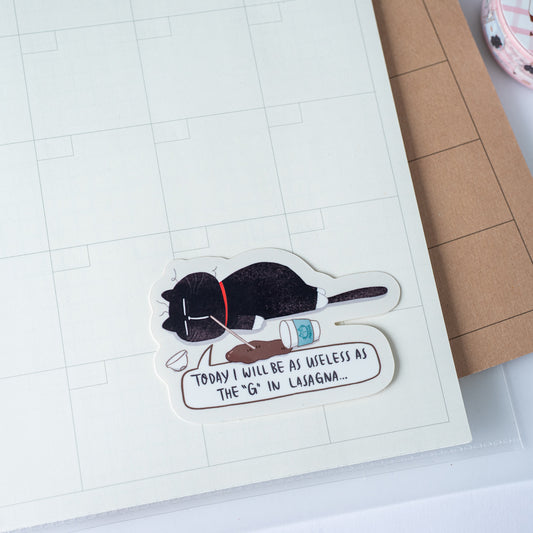 Lazy Mocha Cat Sticker, Funny Relatable Planner Sticker