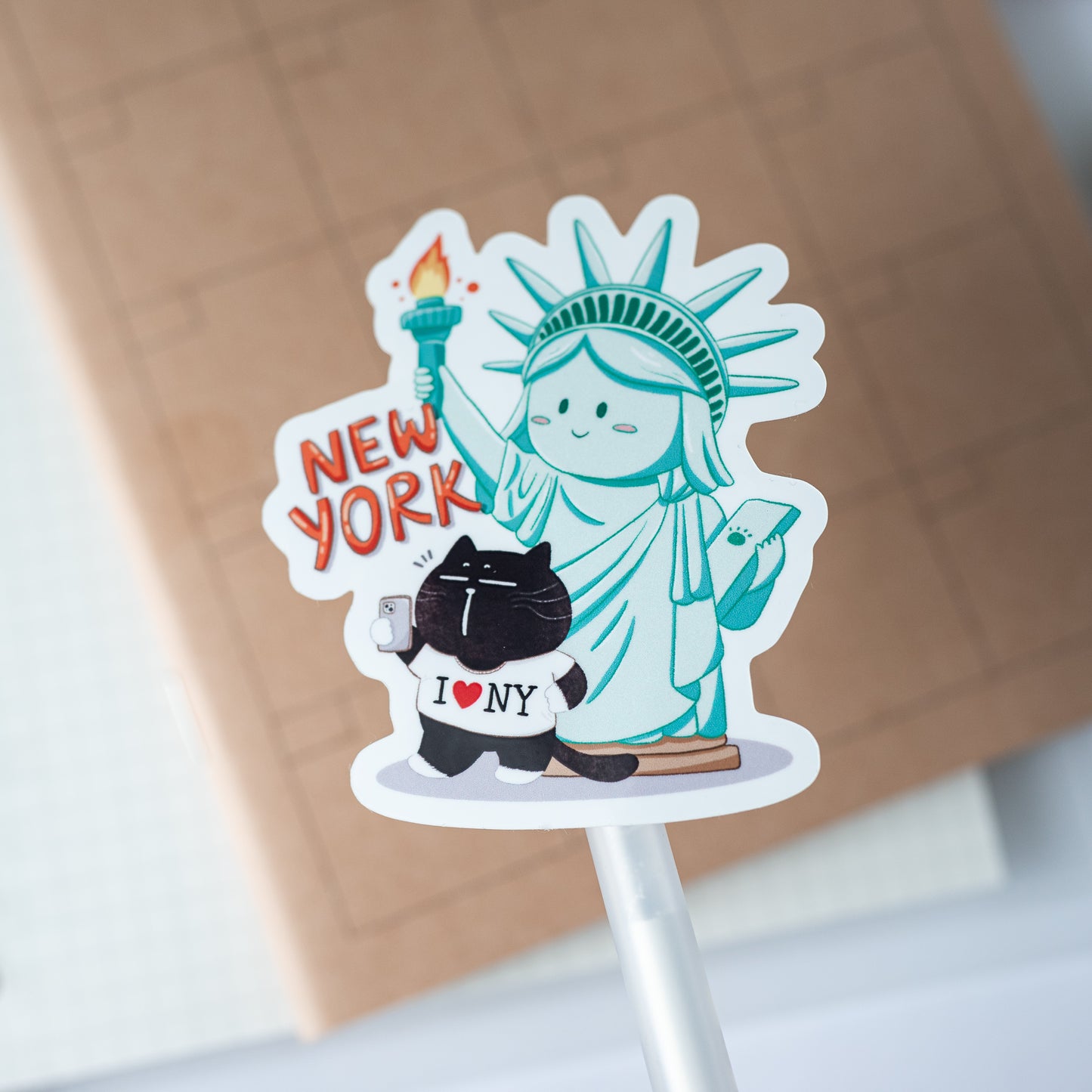 Mocha Cat New York Travel Sticker – Waterproof Vinyl Planner Sticker