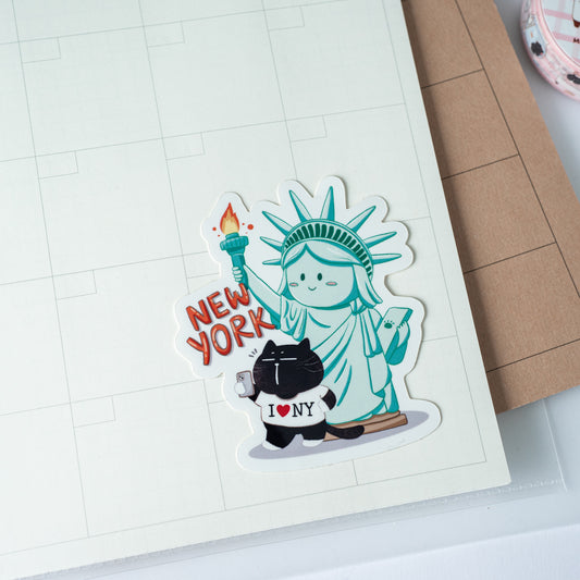 Mocha Cat New York Travel Sticker – Waterproof Vinyl Planner Sticker