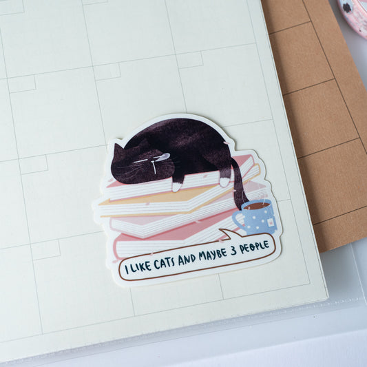 "I like cats and maybe 3 people" - Relatable Mocha Cat Laptop Sticker Design