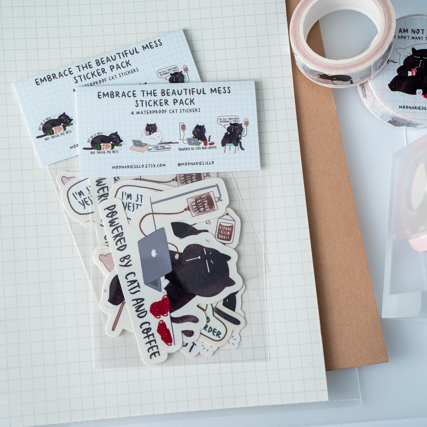 Funny Black Cat Stickers Pack | Coffee Lover Pack, Journaling