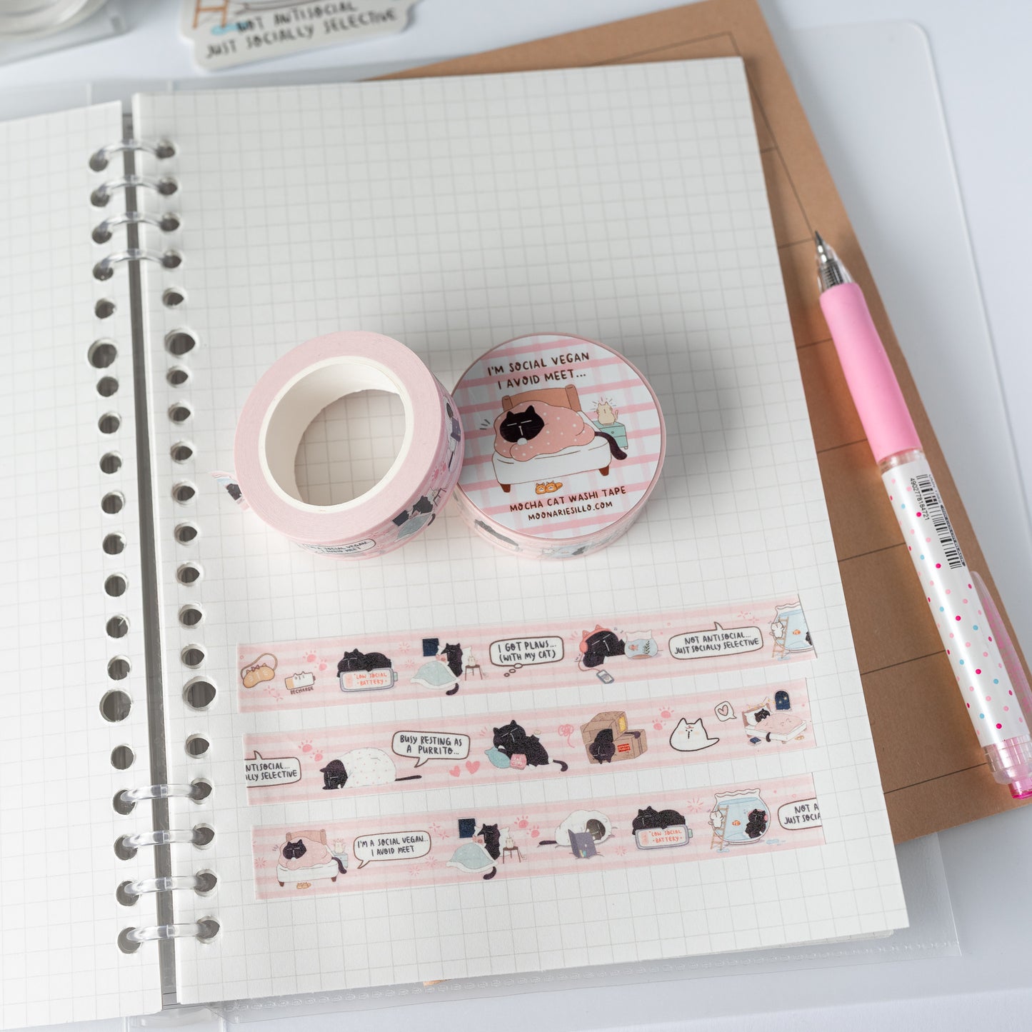"I'm a social vegan... I avoid meet" Mocha Cat washi tape