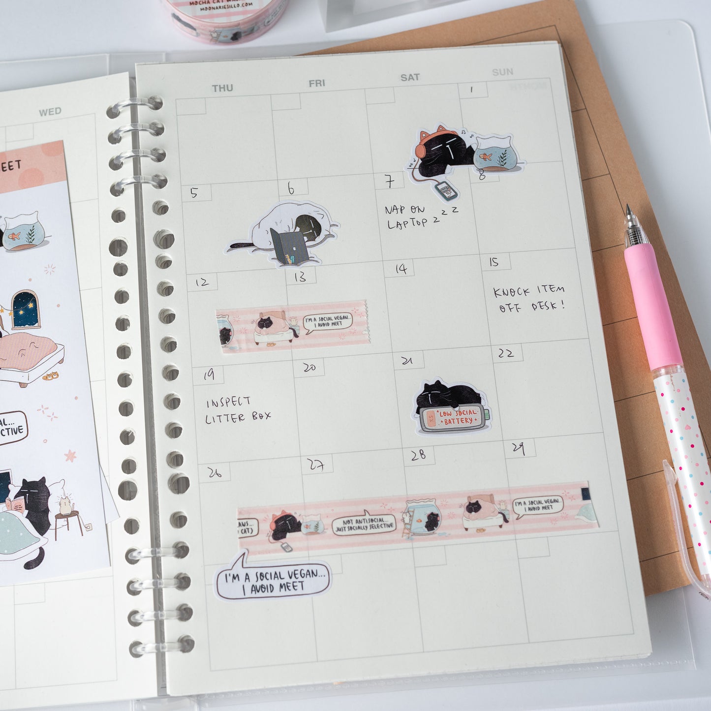 I'm a social vegan, I avoid meet... Mocha Cat Sticker Sheet for journals, notebooks