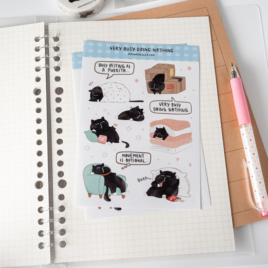 Very Busy Doing Nothing - Mocha Cat Sticker Sheet for journals