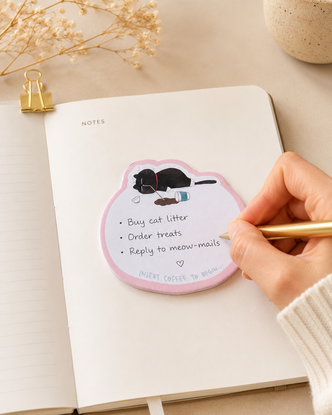 Cat Die-Cut Shaped Sticky Notes, Cat Memo Pad, Office Stationary, Journaling