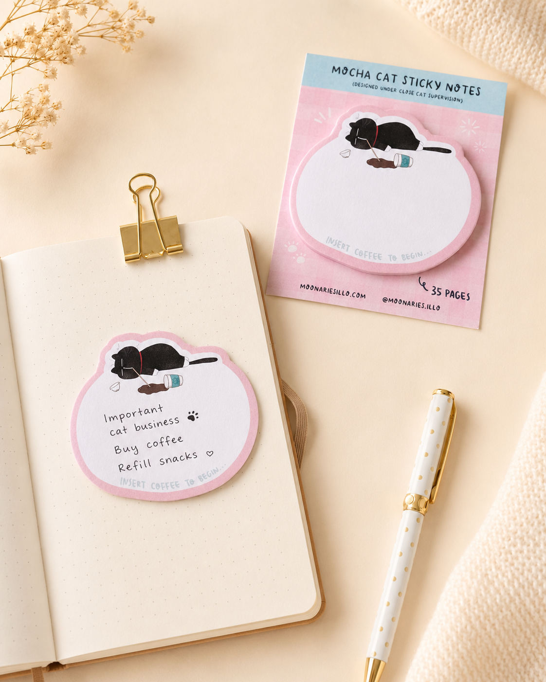 Cat Die-Cut Shaped Sticky Notes, Cat Memo Pad, Office Stationary, Journaling