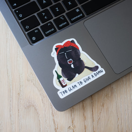 "Too glam to give a damn" Sassy Mocha cat laptop sticker