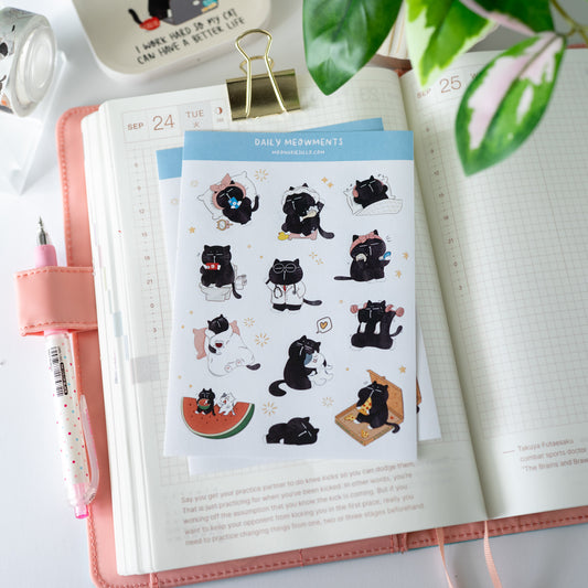 Daily Meowments Mocha Cat Sticker Sheet | Funny Stationery, Planner Stickers