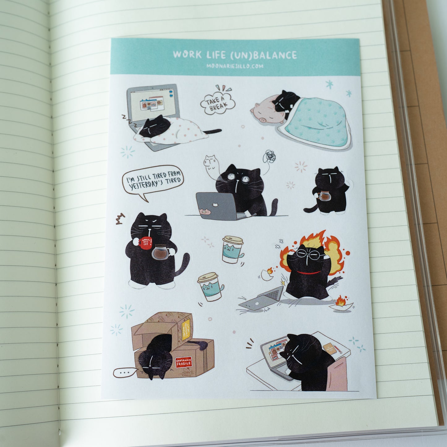 Work life (un)balance - Mocha Cat Corporate Cat Sticker Sheet for Planner