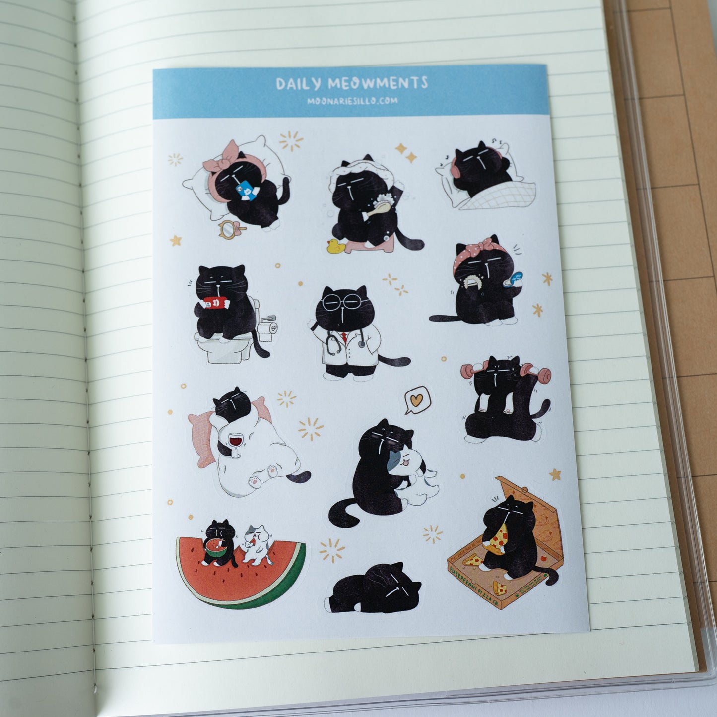 Daily Meowments Mocha Cat Sticker Sheet | Funny Stationery, Planner Stickers