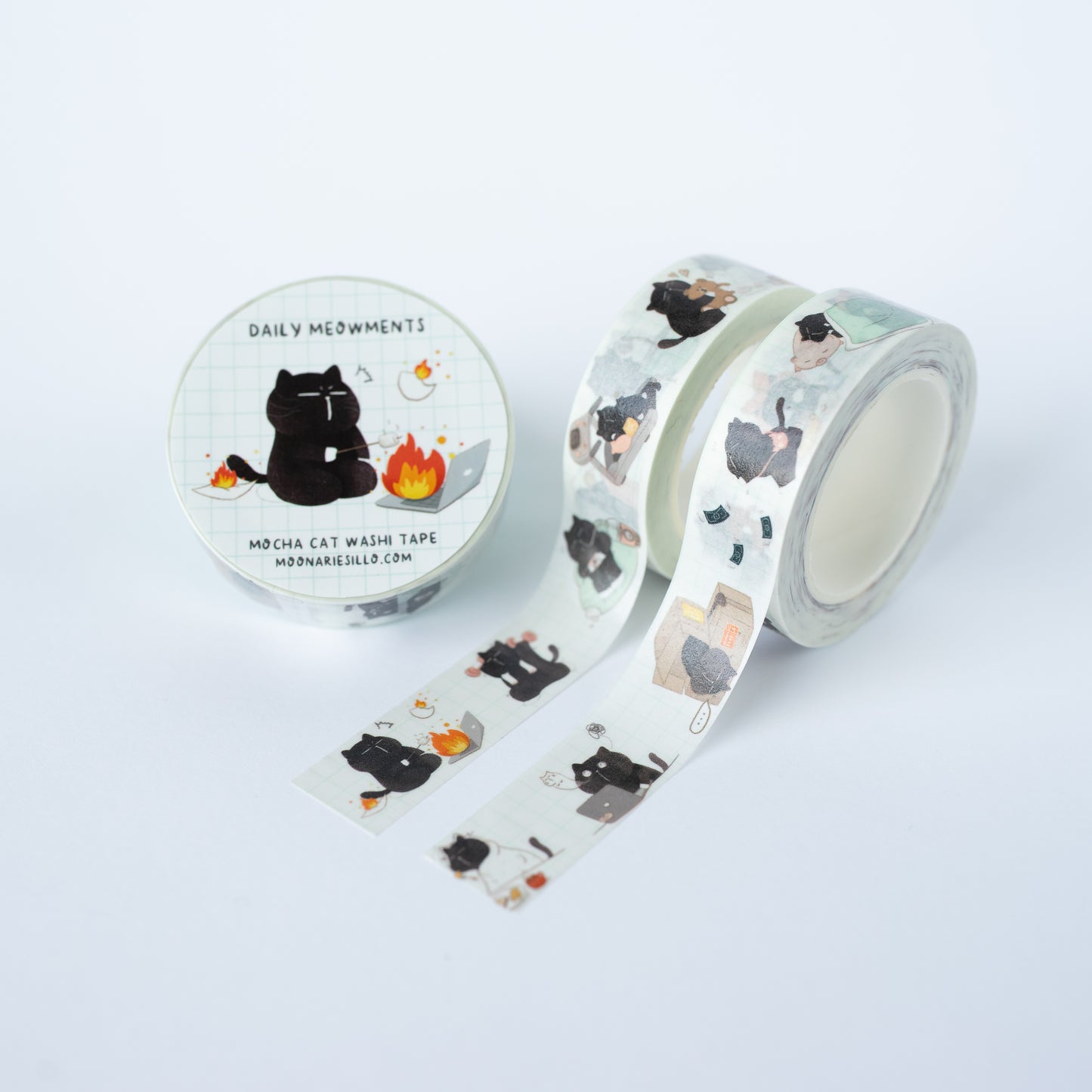 Daily Meowments Cat Washi Tape, 15mm x 10m, Kawaii Black Cat
