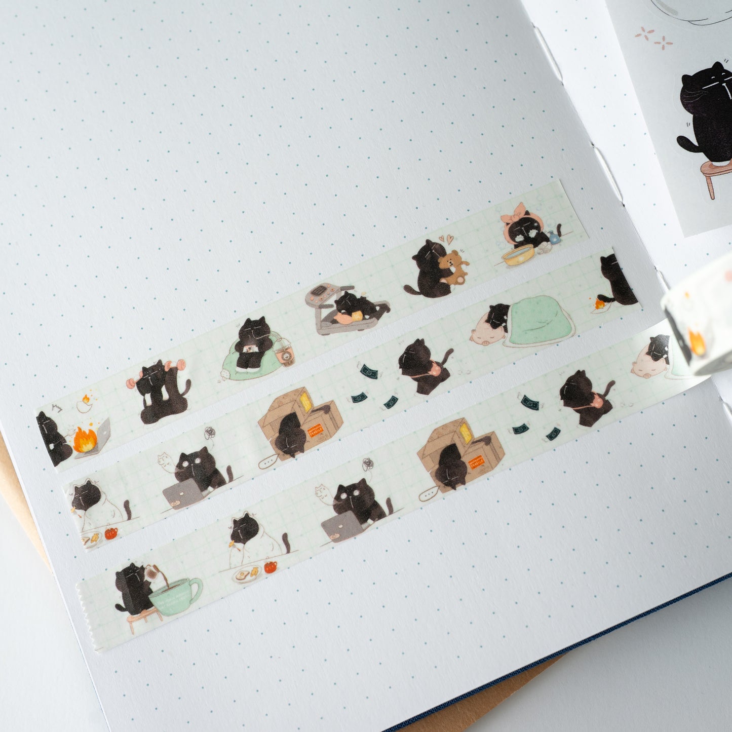 Daily Meowments Cat Washi Tape, 15mm x 10m, Kawaii Black Cat