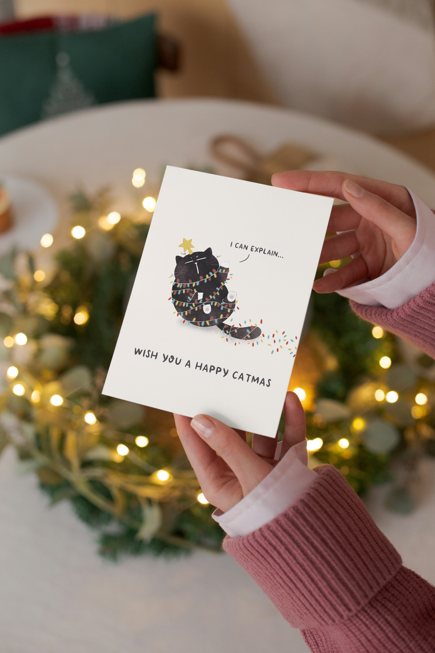 "I Can Explain"... Funny Mocha Cat Christmas card