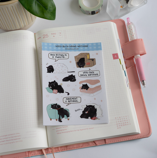 Very Busy Doing Nothing - Mocha Cat Sticker Sheet for journals