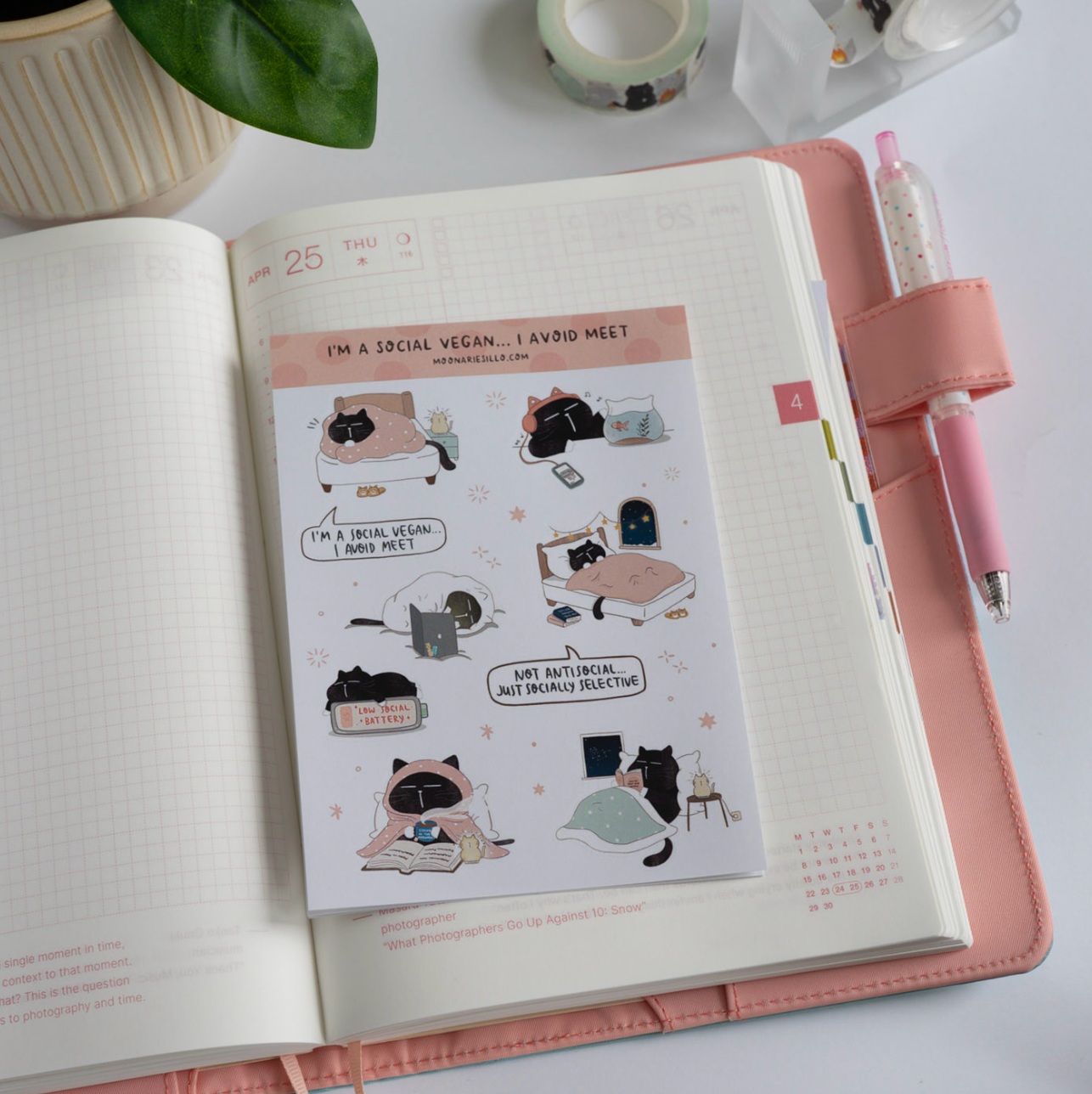 I'm a social vegan, I avoid meet... Mocha Cat Sticker Sheet for journals, notebooks