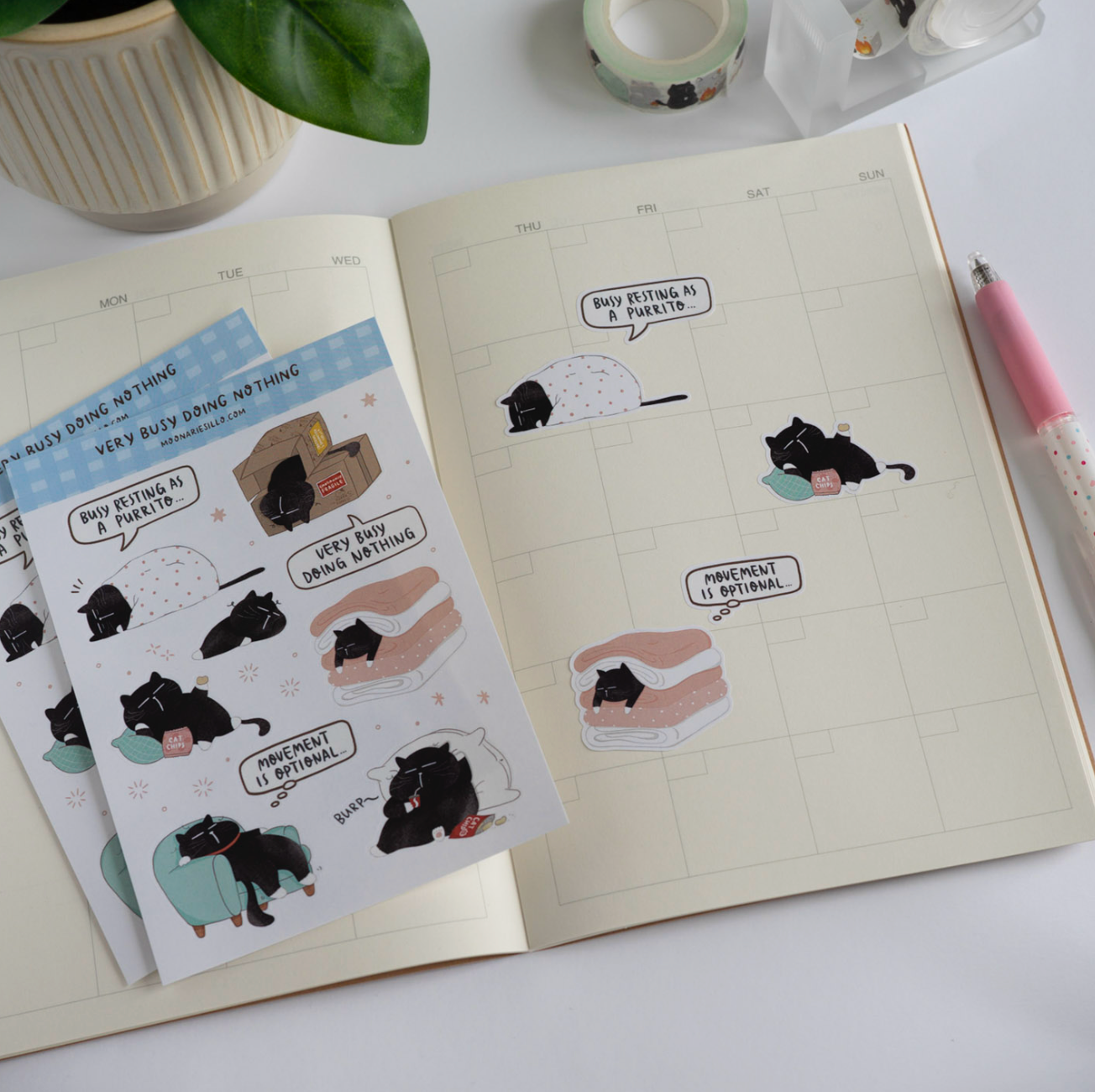 Very Busy Doing Nothing - Mocha Cat Sticker Sheet for journals