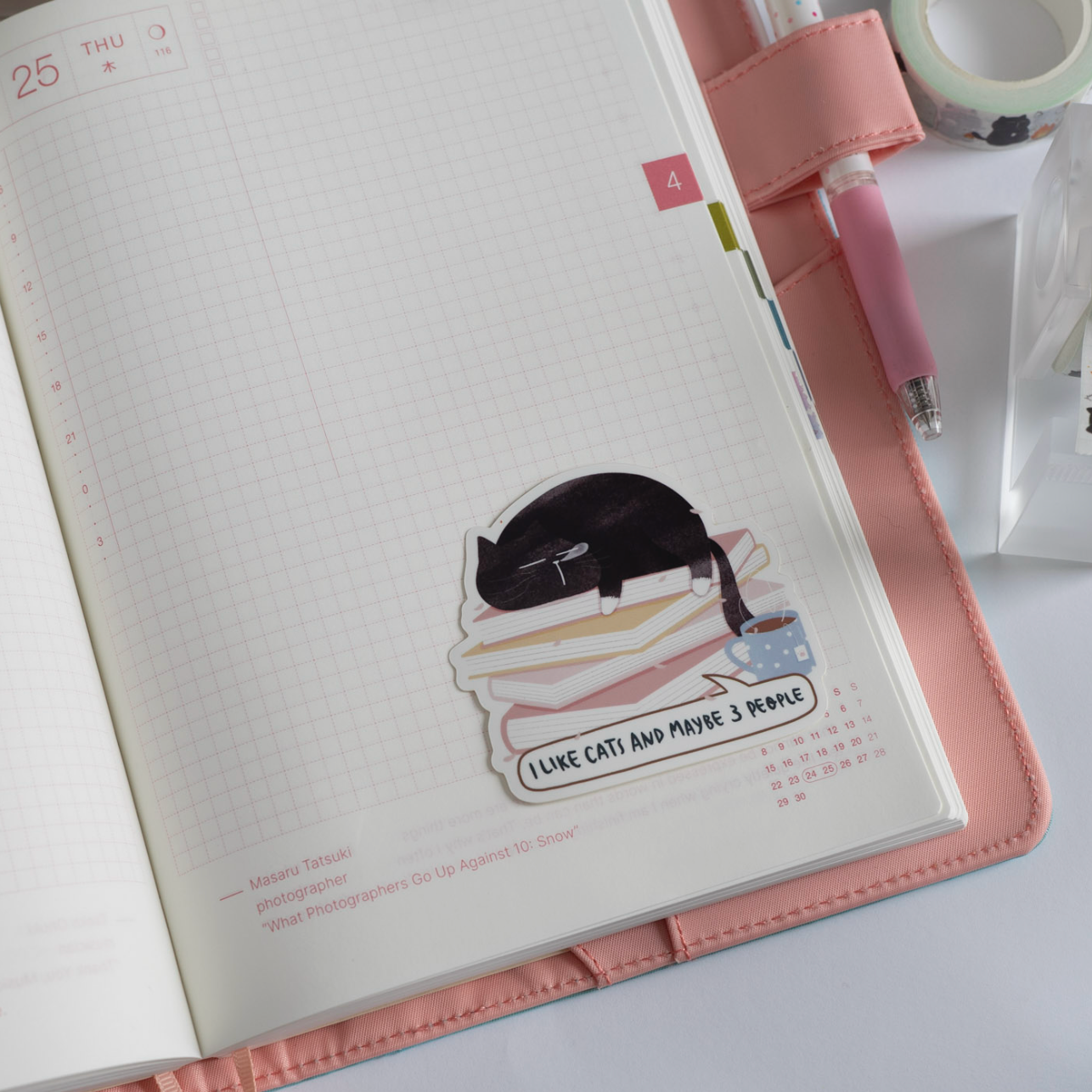 "I like cats and maybe 3 people" - Relatable Mocha Cat Laptop Sticker Design