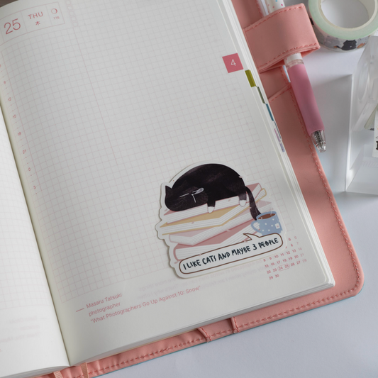 "I like cats and maybe 3 people" - Relatable Mocha Cat Laptop Sticker Design