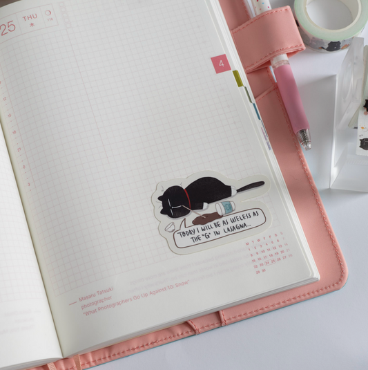 Lazy Mocha Cat Sticker, Funny Relatable Planner Sticker