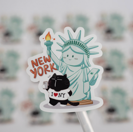 Mocha Cat New York Travel Sticker – Waterproof Vinyl Planner Sticker