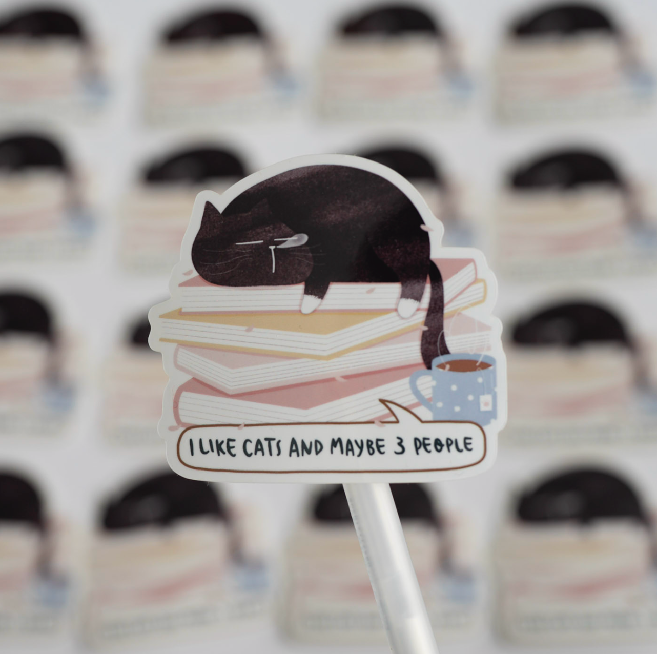 "I like cats and maybe 3 people" - Relatable Mocha Cat Laptop Sticker Design