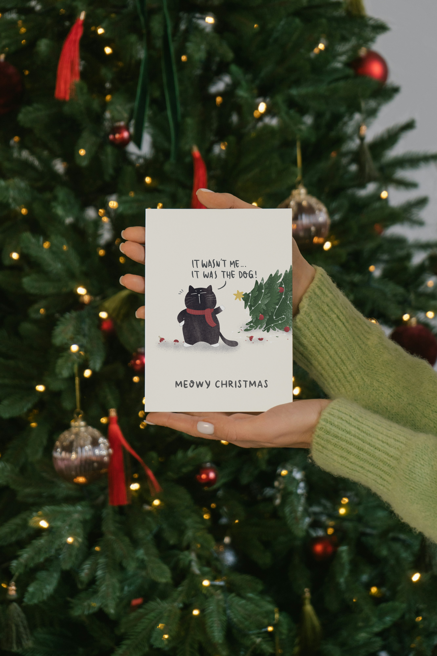 "It wasn't me... it was the dog" Funny Mocha Cat Christmas Card