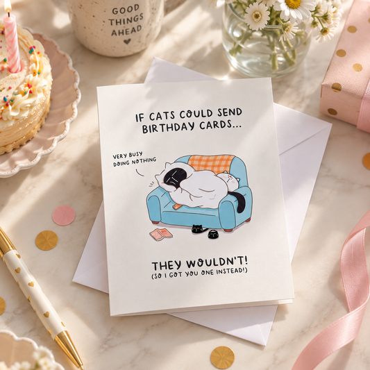 If cat could send you birthday cards, they wouldn't... Funny Mocha Cat birthday card