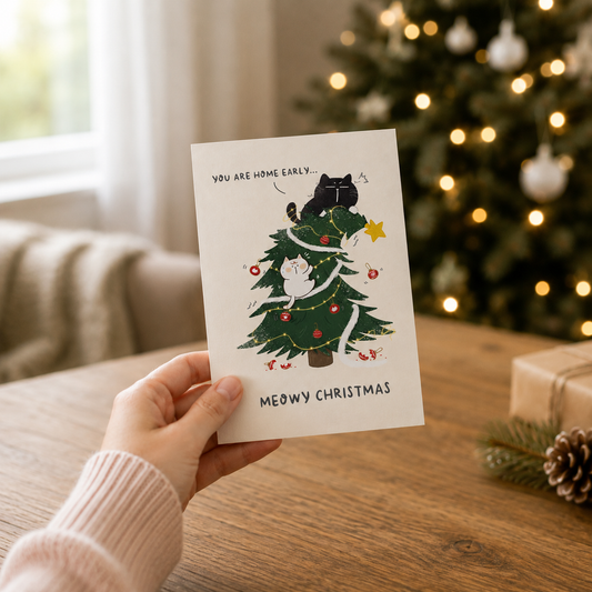 "You Are Home Early" - Cat owners relatable Christmas Card
