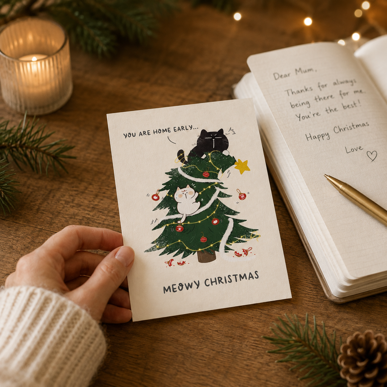 "You Are Home Early" - Cat owners relatable Christmas Card