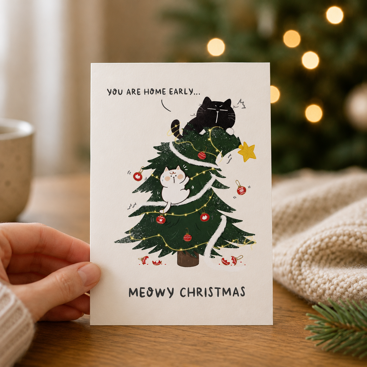 "You Are Home Early" - Cat owners relatable Christmas Card