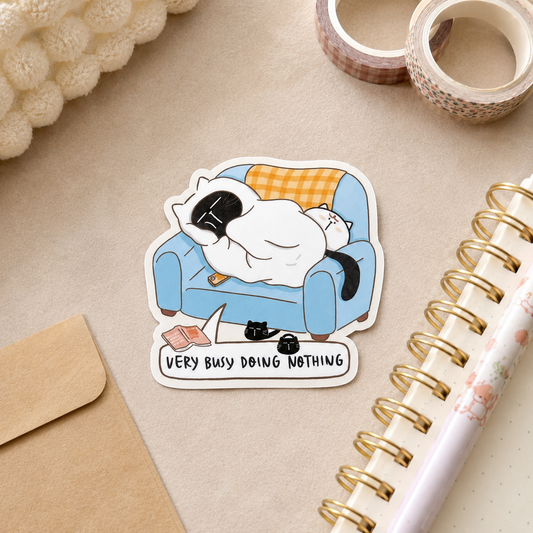 Very Busy Doing Nothing - Mocha Cat Waterproof Sticker