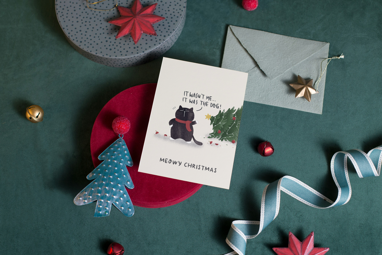 "It wasn't me... it was the dog" Funny Mocha Cat Christmas Card